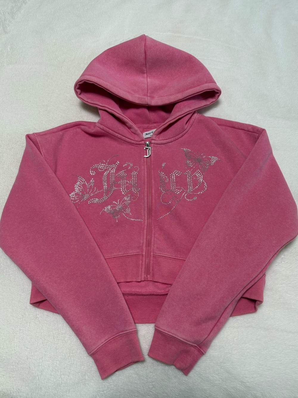 JUICY COUTURE Pink Rhinestone Cropped Zip Hoodie Size S NWOT
